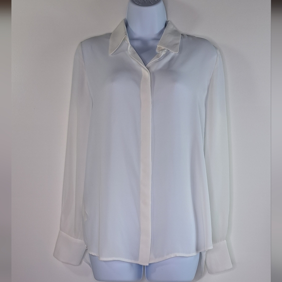 Mango Off White Flowy Button Up Shirt Size 4 - Picture 14 of 15